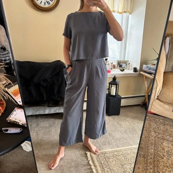 Wide-Leg Jumpsuit Set | Size M | Dark blue grey - Picture 4 of 4